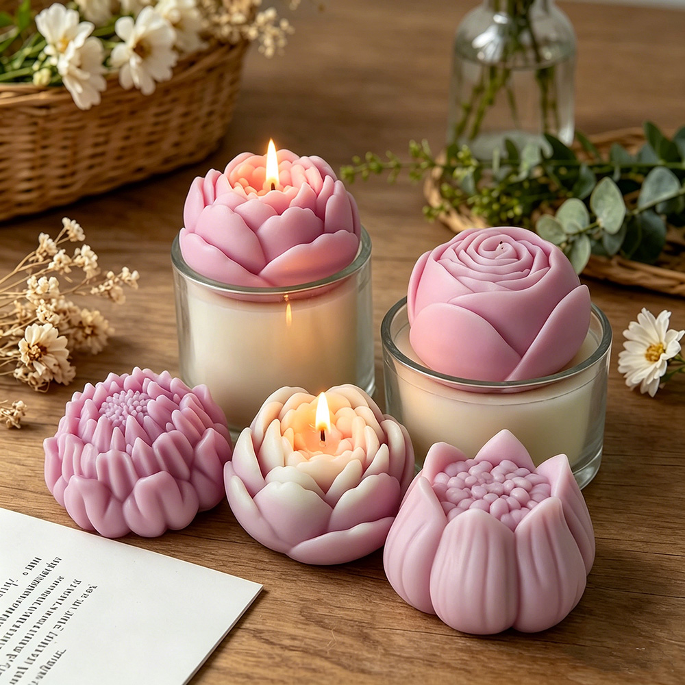 Candle Making Wax Melter - 3D Blumen Silikonform Pfingstrose Rose Lotus